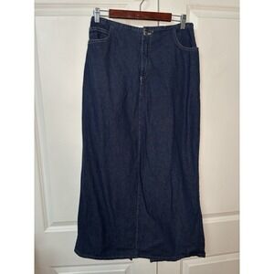 Y2K Contrast Denim Jean Maxi Skirt Womens 11 Dark Wash Blue Coastal Cowgirl